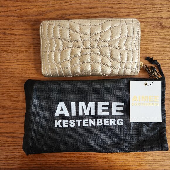 AIMEE KESTENBERG GOLD TONE LEATHER ZIP AROUND WALLET SMALL PHONE CASE - Picture 2 of 7